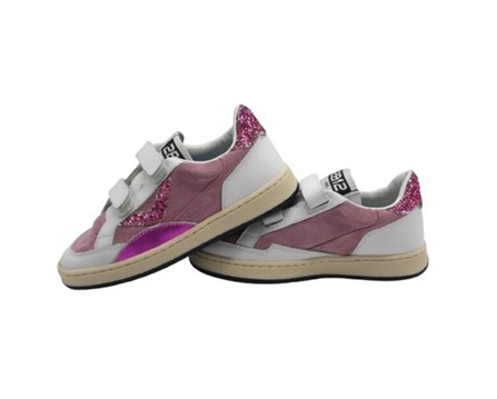 Sneaker in pelle e camoscio con doppio velcro