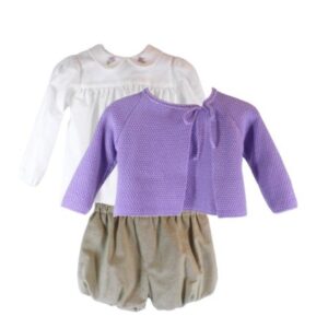 Completo cardigan, camicia con ricami e coulotte