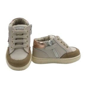 Sneaker primo passo in pelle e camoscio con lacci e zip