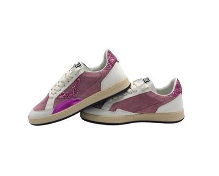 Sneaker in camoscio e glitter con lacci
