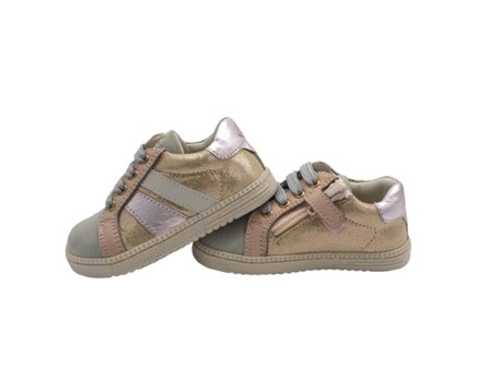 Sneaker primo passo in pelle laminata con lacci e zip