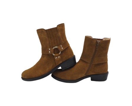 Stivale texano in camoscio con anello laterale e zip