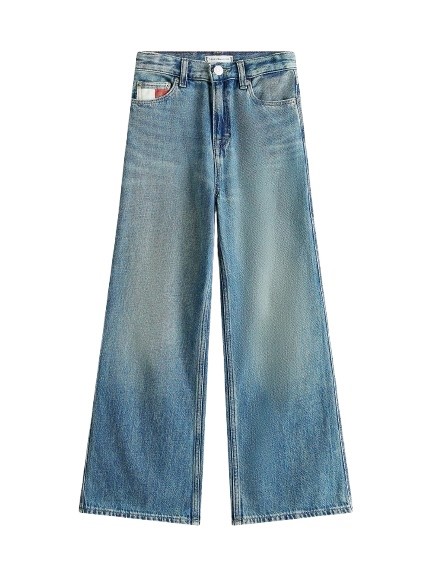 Pantalone in denim con bandiera sulla tasca