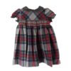 Vestito fantasia tartan con ricamo punto smock