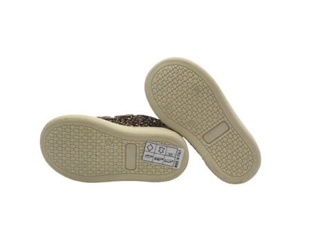 Sneaker primo passo in pelle laminata e glitter con velcro