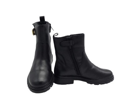 Stivaletto in pelle con fibbia laterale e zip