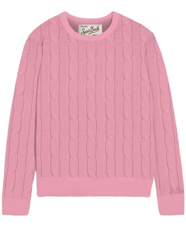 Maglione con trecce e ricamo logo sul polso