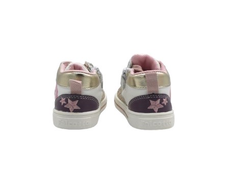 Sneaker primo passo in pelle e micro glitter con lacci