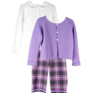 Completo cardigan, camicia con colletto e pantalone quadri