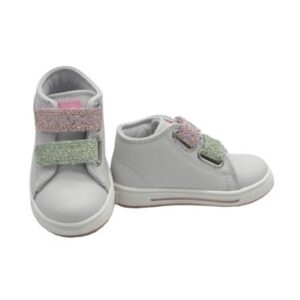 Sneaker primo passo in pelle con doppio velcro glitte