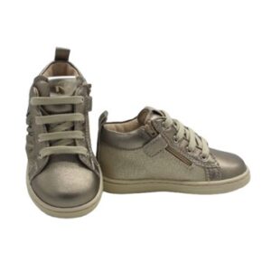 Sneaker primo passo in pelle laminata e micro glitter