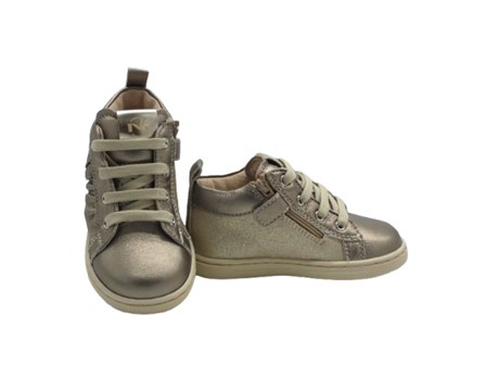 Sneaker primo passo in pelle laminata e micro glitter