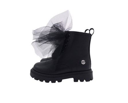 Anfibio in pelle con lacci in tulle e zip