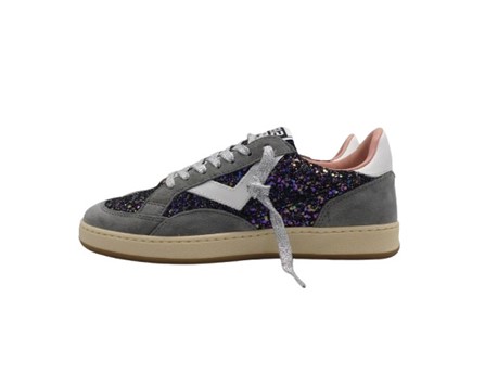 Sneaker in camoscio e glitter con lacci