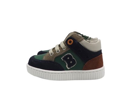 Sneaker primo passo in pelle e camoscio con lacci e zip