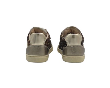 Sneaker primo passo in pelle laminata e glitter con velcro