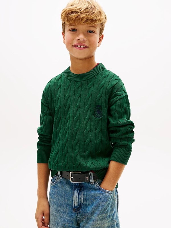 Maglione in cotone a trecce con logo