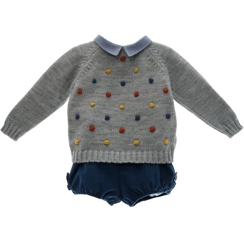 Completo maglioncino con colletto e bermuda in velluto