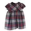 Vestito fantasia tartan con ricamo punto smock