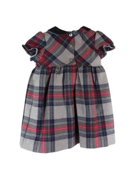 Vestito fantasia tartan con ricamo punto smock