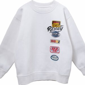 Felpa con patch stampate sul davanti