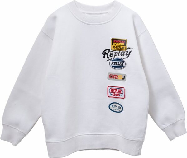 Felpa con patch stampate sul davanti