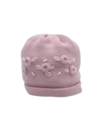 Cappello con roselline ricamate