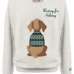 Maglione ricamo cane waiting for holiday