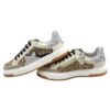 Sneaker in pelle e glitter con lacci e zip