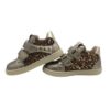 Sneaker primo passo in pelle laminata e glitter con velcro
