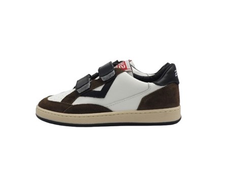 Sneaker in pelle e camoscio con doppio velcro