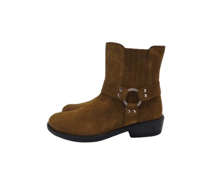 Stivale texano in camoscio con anello laterale e zip