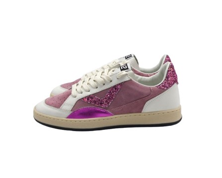 Sneaker in camoscio e glitter con lacci