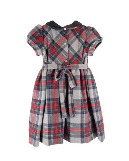 Vestito fantasia tartan con ricamo punto smock