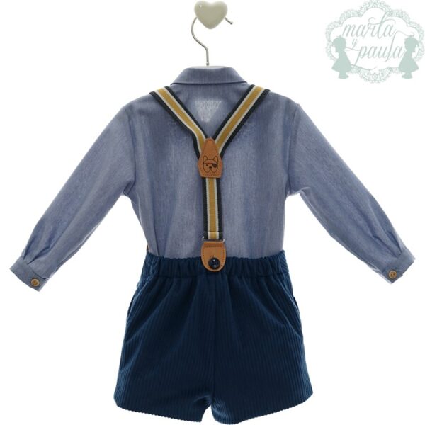 Completo camicia e bermuda in velluto con bretelle