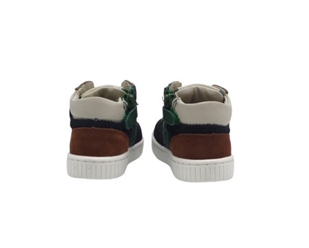 Sneaker primo passo in pelle e camoscio con lacci e zip