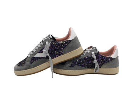 Sneaker in camoscio e glitter con lacci