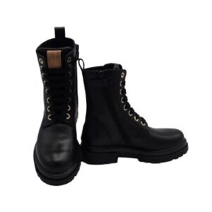 Anfibio in pelle con linguetta in maglia metallica e zip