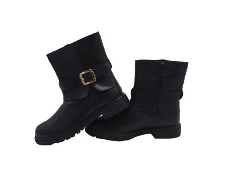 Stivaletto in pelle con fibbia laterale e zip