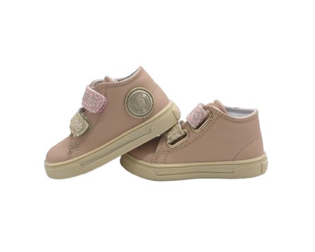 Sneaker primo passo in pelle con doppio velcro glitter