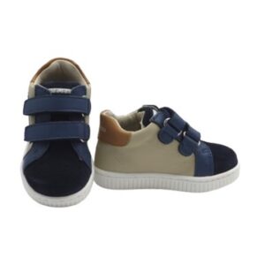 Sneaker primo passo in pelle e camoscio con doppio velcro