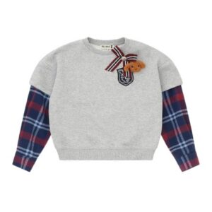 Felpa con fondo maniche scozzese e orsetto