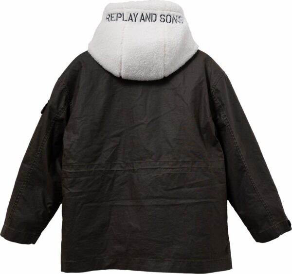 Giubbotto imbottito con taschine e cappuccio teddy con logo