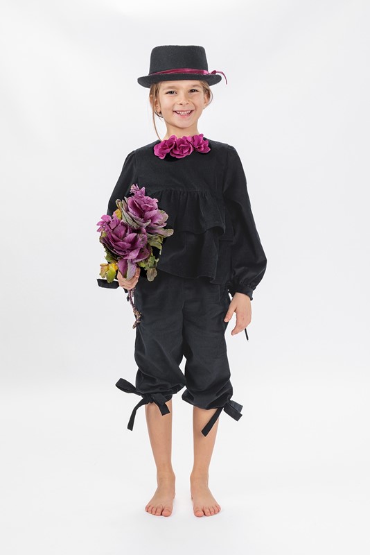 Completo in velluto blusa con fiori al collo e pantalone