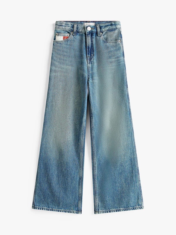 Pantalone in denim con bandiera sulla tasca