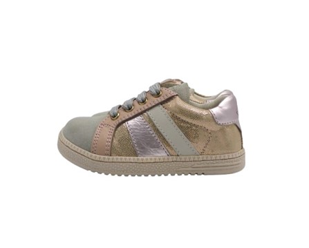 Sneaker primo passo in pelle laminata con lacci e zip