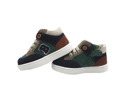 Sneaker primo passo in pelle e camoscio con lacci e zip