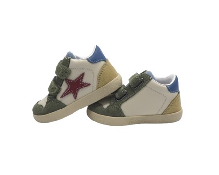 Sneaker primo passo in pelle e camoscio con doppio velcro