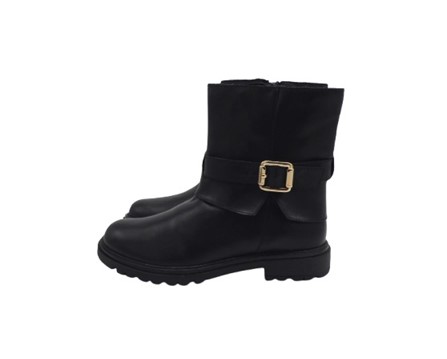 Stivaletto in pelle con fibbia laterale e zip