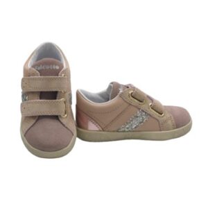 Sneaker primo passo in pelle e camoscio con doppio velcro
